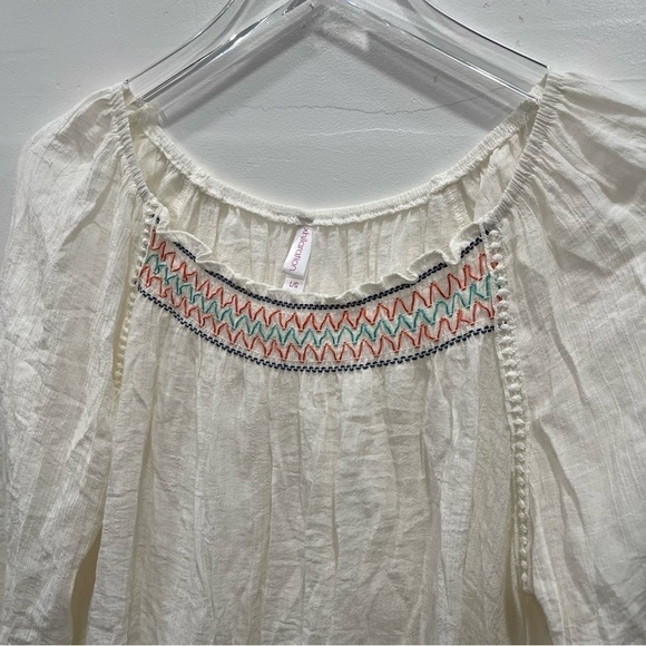 Xhilaration Gauzy Embroidered Bohemian White Blouse Women’s Large - Picture 3 of 8